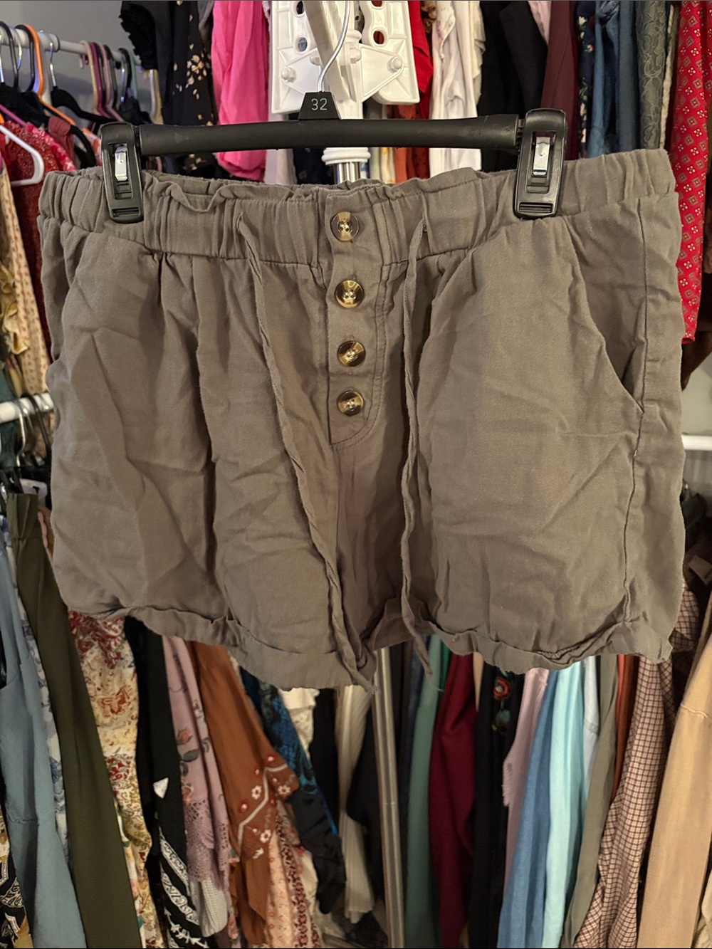 Womens Olive Green Button-Front Casual Shorts